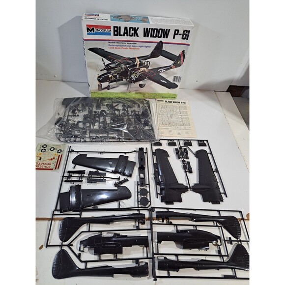 Monogram 7546 1:48 Scale Black Widow P-61 Airplane Model Kit w/White Box - Picture 2 of 7